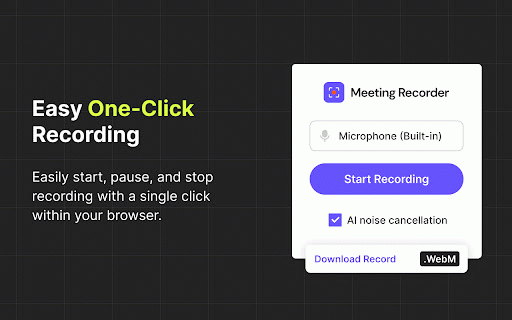 Record Meetings on Zoom, Microsoft Teams, Google Meet & more :: Record meetings in one click. Original-quality video, local files, crash-safe, built-in AI noise suppression.
