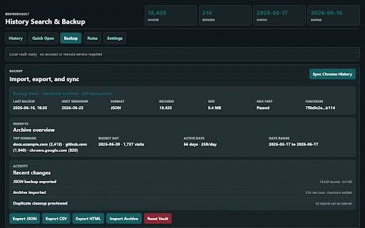 BrowseVault: History Search & Backup :: Search, back up, export, and preserve your browser history locally.