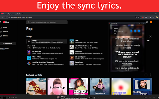 LyriSync for YouTube Music :: Displays real-time synchronized lyrics for songs playing on YouTube Music.