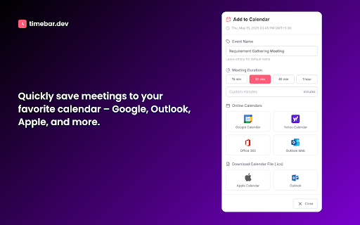 Timebar: A world clock and meeting planner for your side panel :: Convert time zones, plan meetings & create calendars events from the side panel. Works with Google, Apple, Outlook & more calendars.