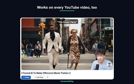 Nonsense Flag for YouTube :: Community-verified context on YouTube — flags AI slop, deepfakes, and misleading videos. Informs, never censors. nonsenseflag.com