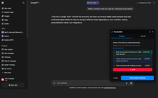 Track and Analyse 500+ Prompts for AEO/GEO on ChatGPT or Google AI Overview :: Auto scrape citations, fanout queries, brand mentions, sentiment analysis, position tracking, export, save, historical trend