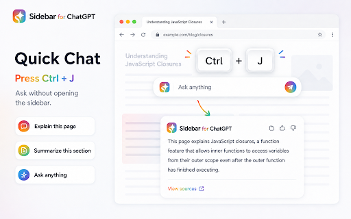 Sidebar for ChatGPT :: Access ChatGPT in side panel with screenshots and extension-based dictation.