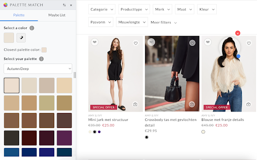 Palette Match :: Add your seasonal color palette to any webstore for complexion-perfect shopping. Look fabulous with minimal effort!