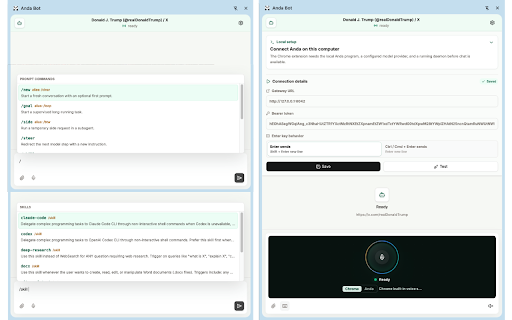 Anda Bot :: Connect to local Anda in your browser: an agent that uses browser and command-line tools, Skills, long reasoning, and graph memory.