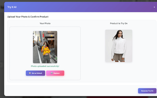 Try It AI - Virtual Clothing Try-On :: Try on clothing items virtually using AI. Upload your photo and see how clothes look on you before buying!