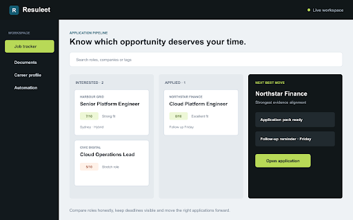 Resuleet Copilot :: Rate and save the current job page to Resuleet for review and approval-gated application drafting.