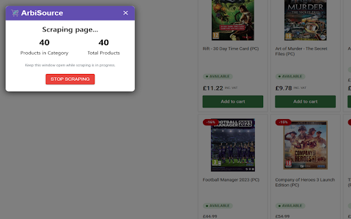 ArbiSource – Custom Scan Assistant :: Unlock Profitable Opportunities On Any Retailer
The ArbiSource Chrome Extension is your ultimate companion for online arbitrage,…