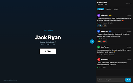 CouchCritic - Stream, Watch, Discuss :: Add real-time comments to streaming shows and movies. React, rate, and discuss with other viewers.