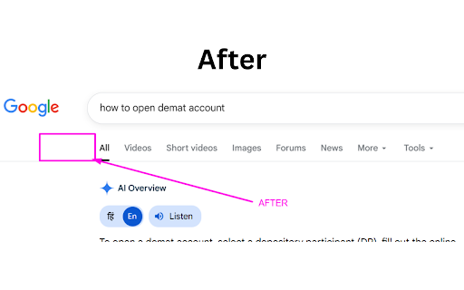No AI Mode for Google :: Removes Google AI Mode tab and AI Overview section with toggle option.