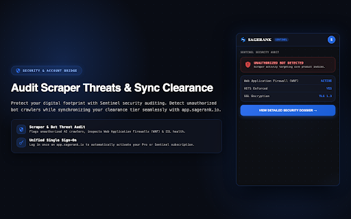 SageRank - SEO, GEO, AEO & Domain Security :: Measure your SEO, GEO & AEO search visibility scores. Audit JSON-LD schema health and execute instant domain security scans.