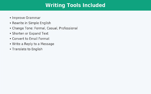 ChatGPT Writing Assistant :: Right-click any text to instantly fix grammar, rewrite, change tone, shorten, expand, translate to English, or format as an email