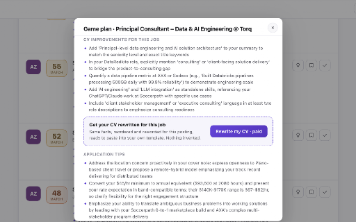JobSignal: AI job matching, explained :: AI match scores on every job posting you open, plus your best matches found for you daily, each with a game plan.