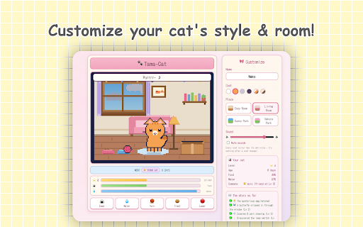 Tama-Cat: Virtual Pet Simulator :: A living pixel-art virtual cat pet.