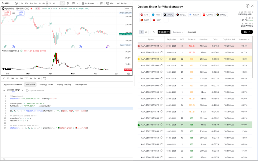 TradingView Wheel Button :: Adds a Wheel button to the right panel of TradingView website to allow users to view and sort stock options.