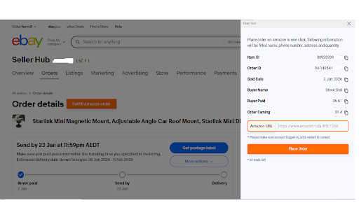 Ebay Sold History Button & Order :: It allows user to see the ebay sold history, copy amazon order details and place amazon order