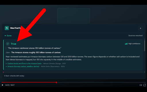 WasThatTrue - YouTube Fact Check :: Fact-check YouTube claims without leaving the video. Source-backed verdict in one click.