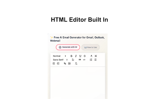 Free AI Email Generator for Gmail, Outlook, Webmail :: Free AI email generator for Gmail, Outlook, Yahoo Mail. Create professional emails with AI assistance and HTML formatting.