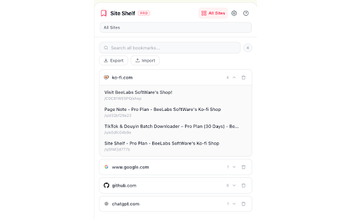 Site Shelf :: Save and organize bookmarks by website. Quick and easy access.