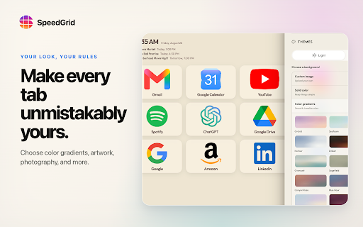 SpeedGrid New Tab :: Open an instant, locally rendered SpeedGrid on every new tab and save pages directly to your grids.