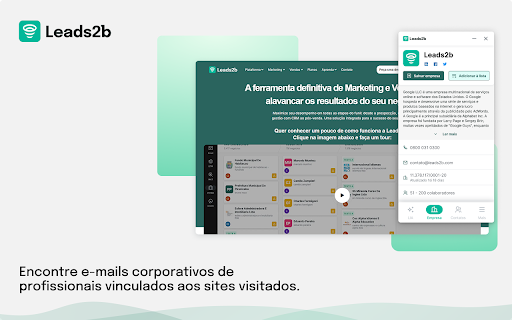 Leads2b - Busca de Contatos B2B - Stage :: Encontre e-mails corporativos ao navegar pelo site de uma empresa ou redes sociais.