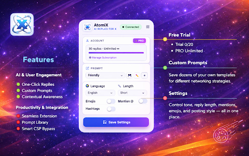 AtomiX - AI Agent for X & Discord :: The ultimate Web3 social agent. Generate contextual, human-like replies on X (Twitter) and Discord instantly.