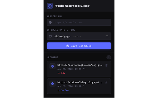 Tab Scheduler :: Schedule websites to open automatically at a specified date and time.