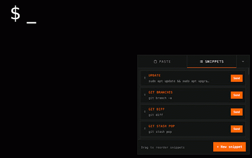 PVE Snippets :: Paste into PVE noVNC consoles or any page. Use Ctrl+V, the floating panel, or the popup to type into VMs or focused text fields.