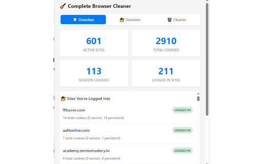 Complete Browser Cleaner – One-Click Cache, Cookies & History Cleanup :: A secure browser extension for cleaning Browser completely