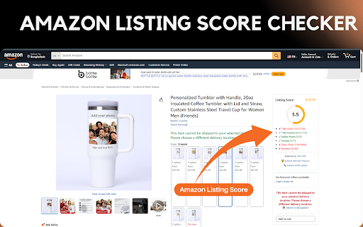 Amazon Listing Score Checker :: Rate Amazon listings out of 10 based on title, bullet points, and images using a colorful circular progress bar.