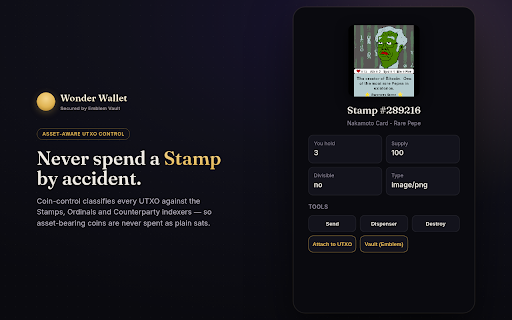 Wonder Wallet :: A self-custodial Bitcoin wallet for collectors. Your keys, your assets, and your data stay on your own device.
