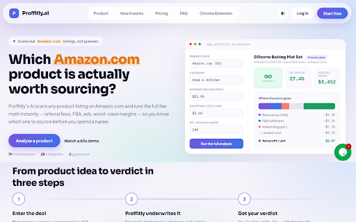 Proffitly for Amazon :: Capture an Amazon listing with one click and send it straight into Proffitly for instant sourcing analysis — no manual copy-paste.