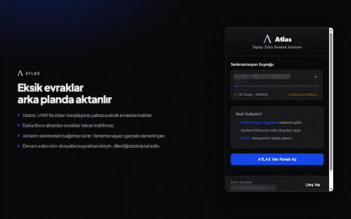 Atlas — UYAP Yapay Zekâ Asistanı :: UYAP dosyalarınızı tek tıkla Atlas'a aktarın; yapay zekâ asistanıyla dilekçe, özet ve analiz üretin.
