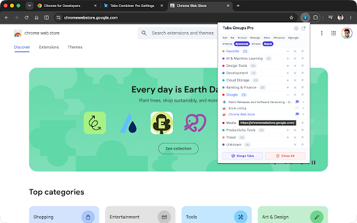 Tabs Groups Pro :: Organize opened tabs automatically by moving them into separate windows based on domain and tag categories.