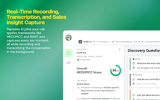 Pepsales AI for Google Meet :: Adds a Copilot button to Google Meet so users can instantly invite the Pepsales AI Copilot into meetings