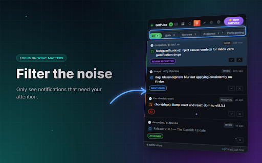 GitPulse — GitHub Notifications :: Your GitHub notification command center. Filter, triage, and manage notifications without leaving your current tab.