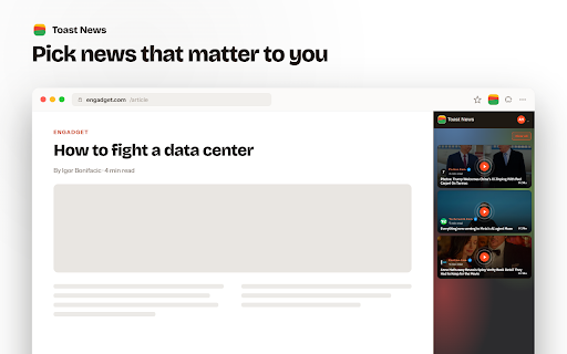 Toast News – Aggregate news into a summarised video report :: Toast News aggregates news and briefs them into video-reports from the sources you already trust — just faster to watch