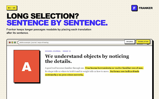 Franker Translator :: Translate selected text inline, on-device or with your Google Cloud API key.