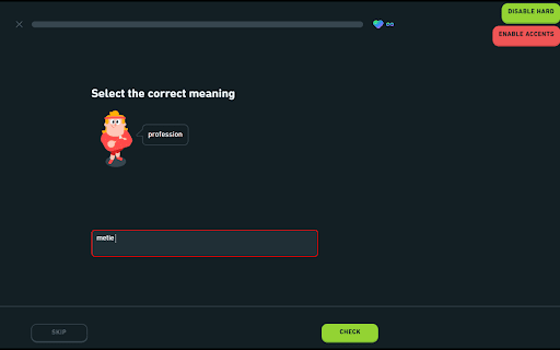 Duolingo Hard Mode :: Replaces multiple-choice questions in Duolingo with typing input.