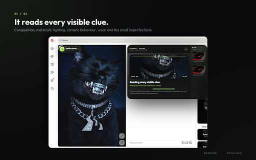Promira by TECH4SSD :: Select any web image and read a forensic, generator-ready prompt beside it with a verified TECH4SSD account.