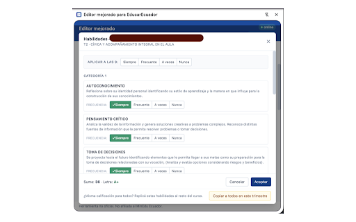Editor mejorado para EducarEcuador :: Herramienta no oficial para docentes ecuatorianos que agiliza la carga de notas en el portal EducarEcuador.
