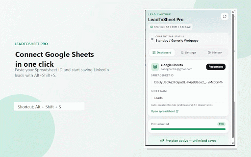 LeadToSheet - LinkedIn to Google Sheets Lead Exporter :: 1-click export of B2B leads and contact details from LinkedIn profiles into your Google Sheet. Fast and lightweight.