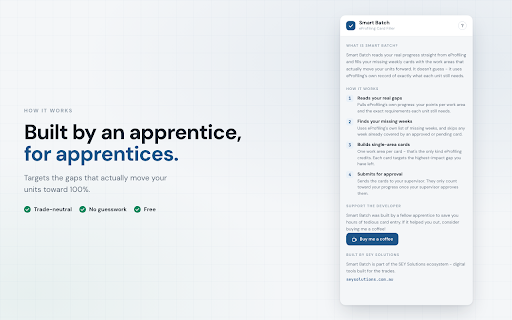 Smart Batch - eProfiling Card Filler :: Auto-fill missing eProfiling cards with optimal work areas to get your apprenticeship core units to 100%.