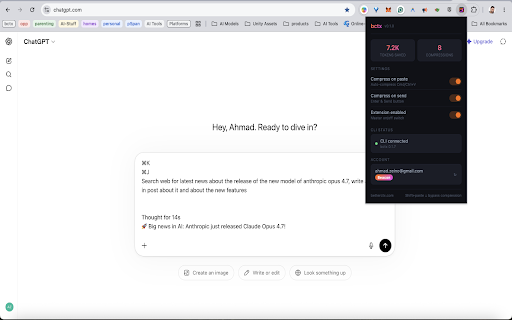 bctx — Token Compression :: Compress pasted content before sending to AI tools. Reduces token consumption by up to 90% on paste and send.