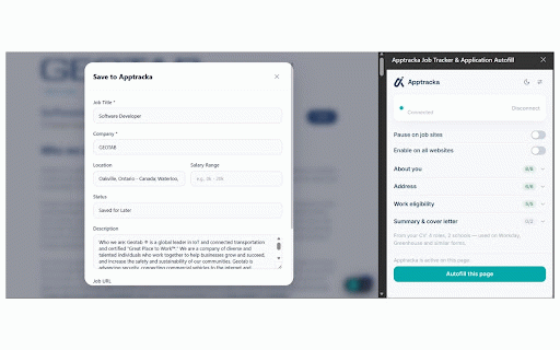 Apptracka Job Tracker & Application Autofill :: Auto-track job applications on LinkedIn, Indeed, Glassdoor & 40+ boards. Every application saved to your Apptracka tracker.
