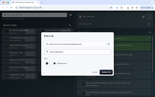 The Productive Homescreen :: Replace your new tab with a productive dashboard featuring todos and quick links