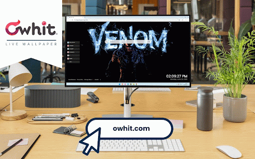 Venom Live Wallpaper :: Dark Venom symbiote with glowing veins and blazing text against black background.