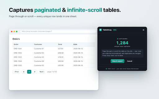 TableSnag: Tables to Excel, CSV & Sheets :: Copy any web table to Excel or Google Sheets. Export XLSX, CSV, JSON, Markdown. Captures paginated tables. 100% private.