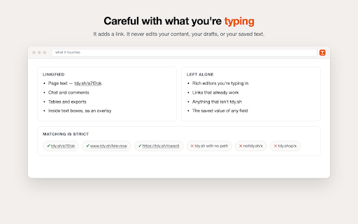 TidyLink :: Turns plain-text tdy.sh/... short links into clickable links on any page.