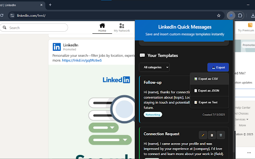 LinkedIn Quick Message Templates :: Save time with custom message templates for LinkedIn messaging